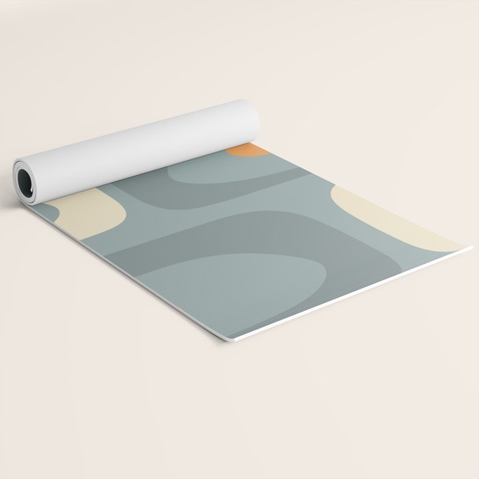 Mid-Century Modern Piquet Minimalist Abstract Pattern Slate Blue Orange Rust Cream Yoga Mat Gallery Image 2