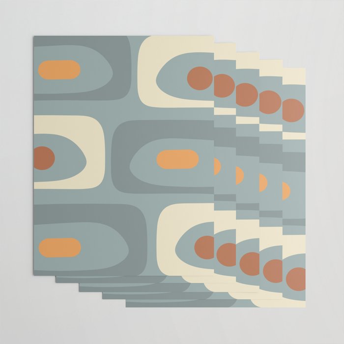Mid-Century Modern Piquet Minimalist Abstract Pattern Slate Blue Orange Rust Cream Wrapping Paper Gallery Image 3