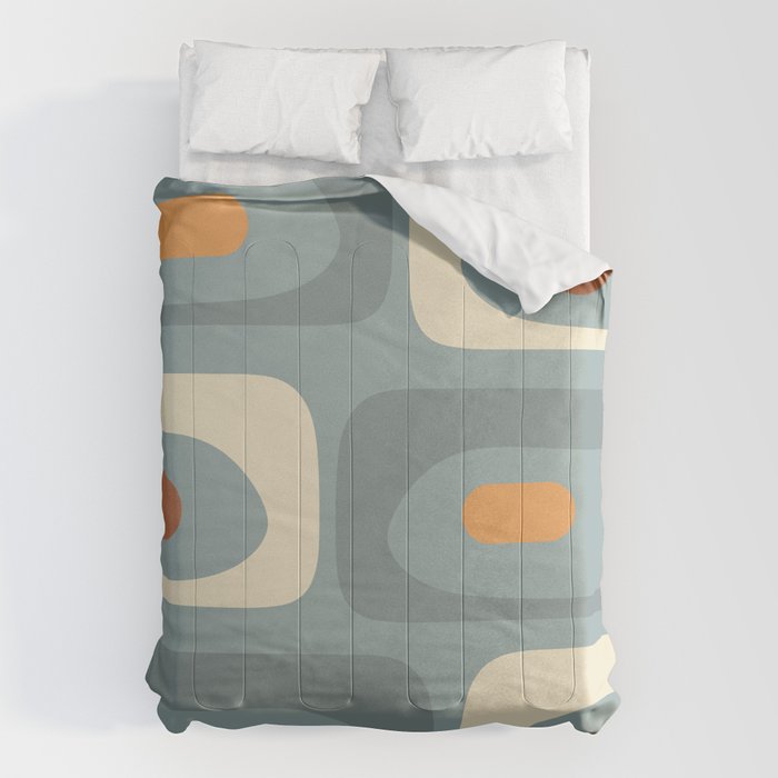 Mid-Century Modern Piquet Minimalist Abstract Pattern Slate Blue Orange Rust Cream Comforter Gallery Image 6