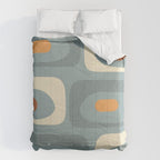 Mid-Century Modern Piquet Minimalist Abstract Pattern Slate Blue Orange Rust Cream Comforter Gallery Image 6