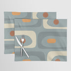 Mid-Century Modern Piquet Minimalist Abstract Pattern Slate Blue Orange Rust Cream Placemat Gallery Image 1