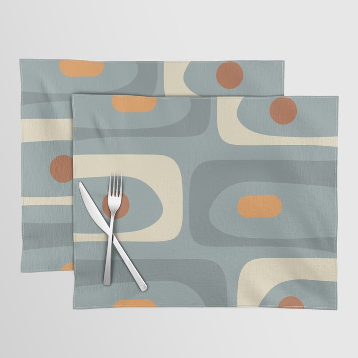 Mid-Century Modern Piquet Minimalist Abstract Pattern Slate Blue Orange Rust Cream Placemat Gallery Image 1