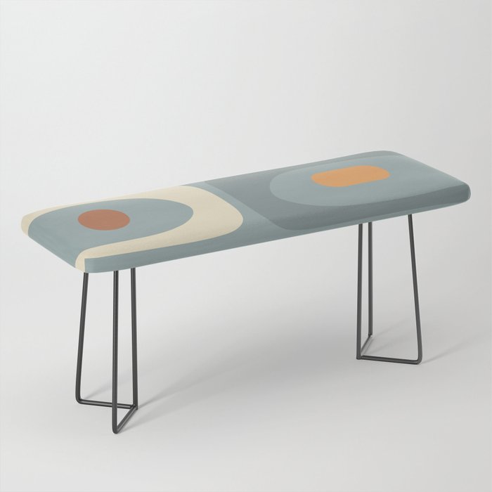 Mid-Century Modern Piquet Minimalist Abstract Pattern Slate Blue Orange Rust Cream Bench Gallery Image 1