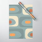 Mid-Century Modern Piquet Minimalist Abstract Pattern Slate Blue Orange Rust Cream Wrapping Paper Gallery Image 1