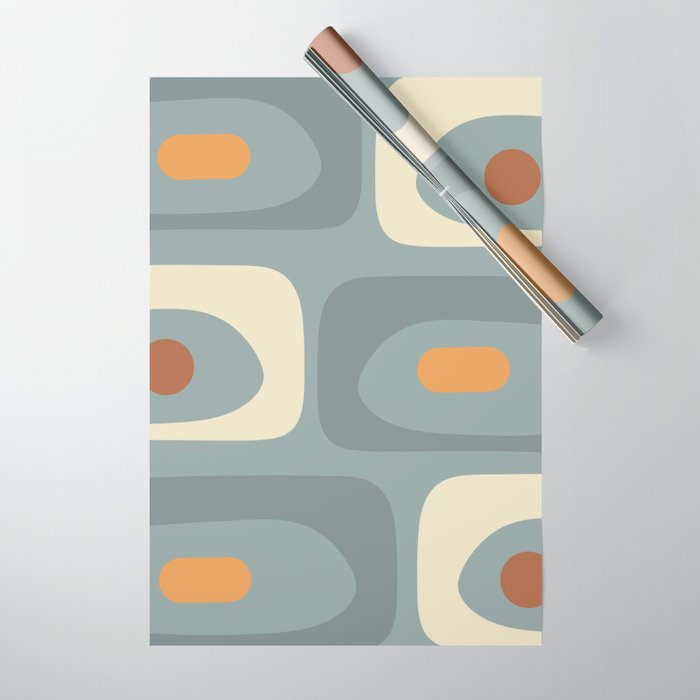 Mid-Century Modern Piquet Minimalist Abstract Pattern Slate Blue Orange Rust Cream Wrapping Paper Gallery Image 1