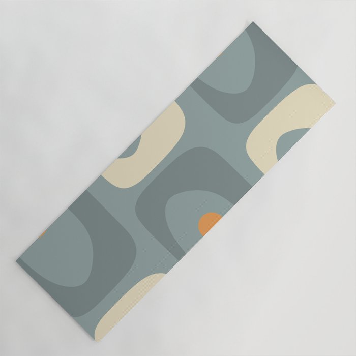 Mid-Century Modern Piquet Minimalist Abstract Pattern Slate Blue Orange Rust Cream Yoga Mat Gallery Image 1