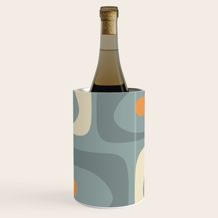 Mid-Century Modern Piquet Minimalist Abstract Pattern Slate Blue Orange Rust Cream Wine Chiller Gallery Image 1