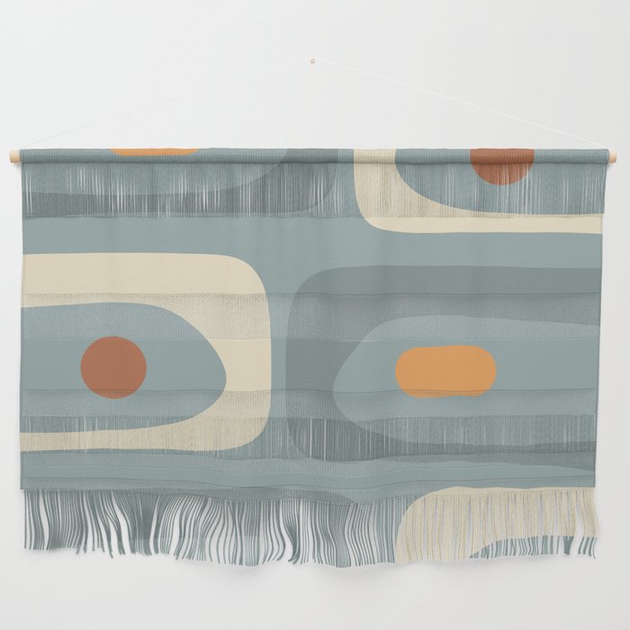 Mid-Century Modern Piquet Minimalist Abstract Pattern Slate Blue Orange Rust Cream Wall Hanging Gallery Image 1