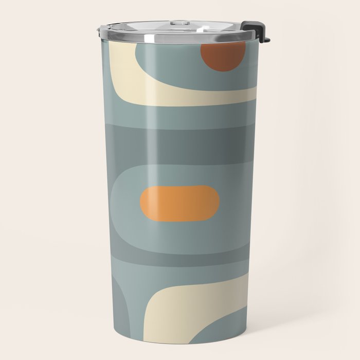 Mid-Century Modern Piquet Minimalist Abstract Pattern Slate Blue Orange Rust Cream Travel Mug Gallery Image 2