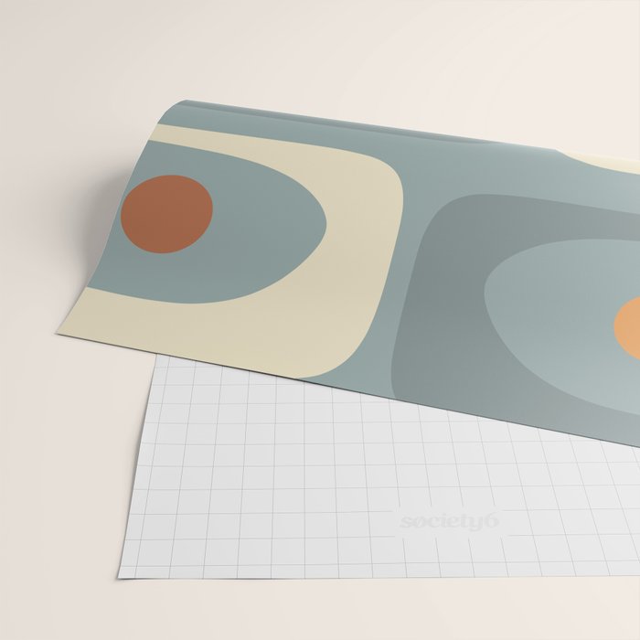 Mid-Century Modern Piquet Minimalist Abstract Pattern Slate Blue Orange Rust Cream Wrapping Paper Gallery Image 2