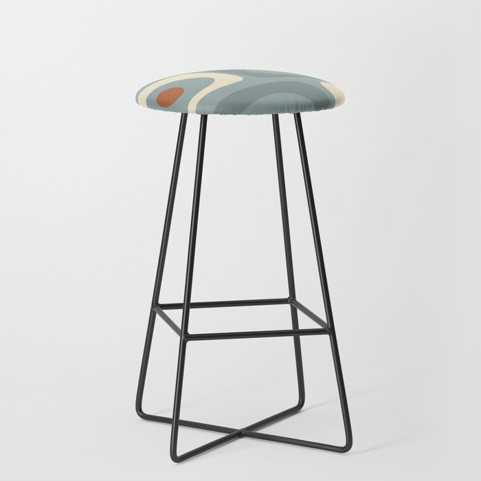 Mid-Century Modern Piquet Minimalist Abstract Pattern Slate Blue Orange Rust Cream Stool Gallery Image 1