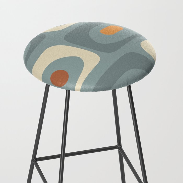 Mid-Century Modern Piquet Minimalist Abstract Pattern Slate Blue Orange Rust Cream Stool Gallery Image 2