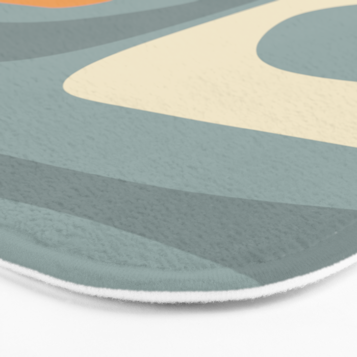 Mid-Century Modern Piquet Minimalist Abstract Pattern Slate Blue Orange Rust Cream Bath Mat Gallery Image 3