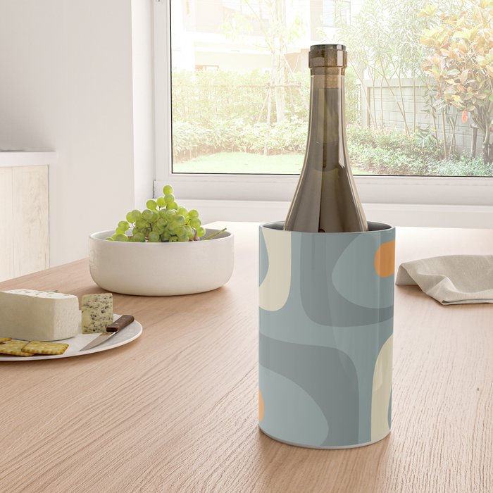 Mid-Century Modern Piquet Minimalist Abstract Pattern Slate Blue Orange Rust Cream Wine Chiller Gallery Image 4