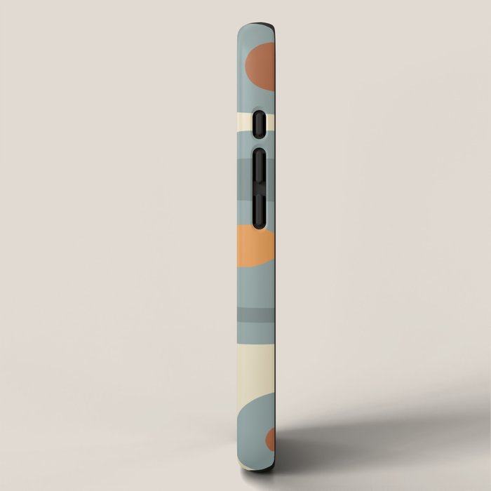 Mid-Century Modern Piquet Minimalist Abstract Pattern Slate Blue Orange Rust Cream iPhone Case Gallery Image 2