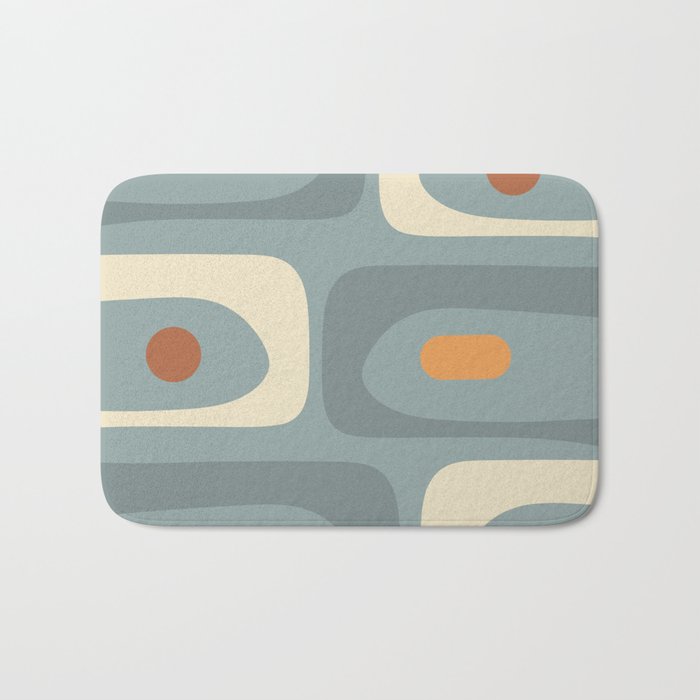 Mid-Century Modern Piquet Minimalist Abstract Pattern Slate Blue Orange Rust Cream Bath Mat Gallery Image 1