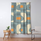 Mid-Century Modern Piquet Minimalist Abstract Pattern Slate Blue Orange Rust Cream Window Curtain Gallery Image 5