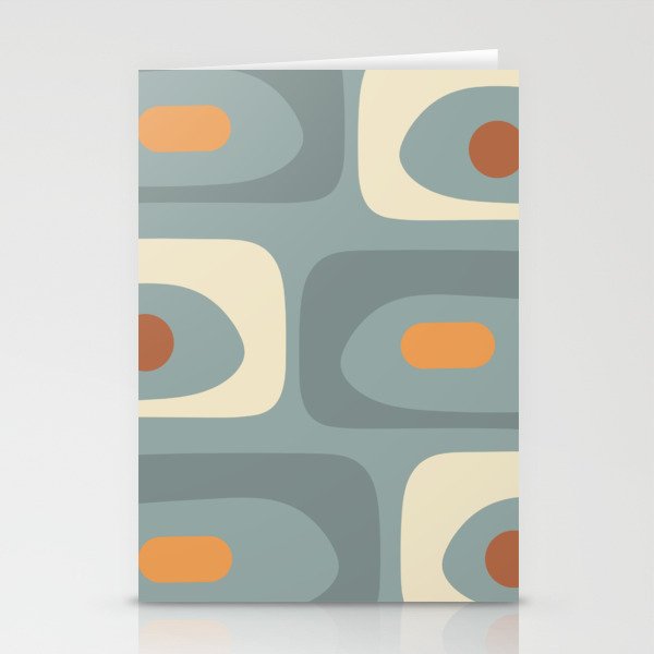 Mid-Century Modern Piquet Minimalist Abstract Pattern Slate Blue Orange Rust Cream Stationery Card Gallery Image 2