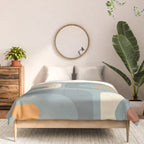 Mid-Century Modern Piquet Minimalist Abstract Pattern Slate Blue Orange Rust Cream Comforter Gallery Image 3