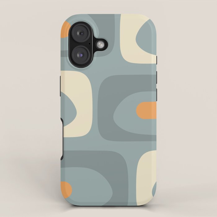 Mid-Century Modern Piquet Minimalist Abstract Pattern Slate Blue Orange Rust Cream iPhone Case Gallery Image 1