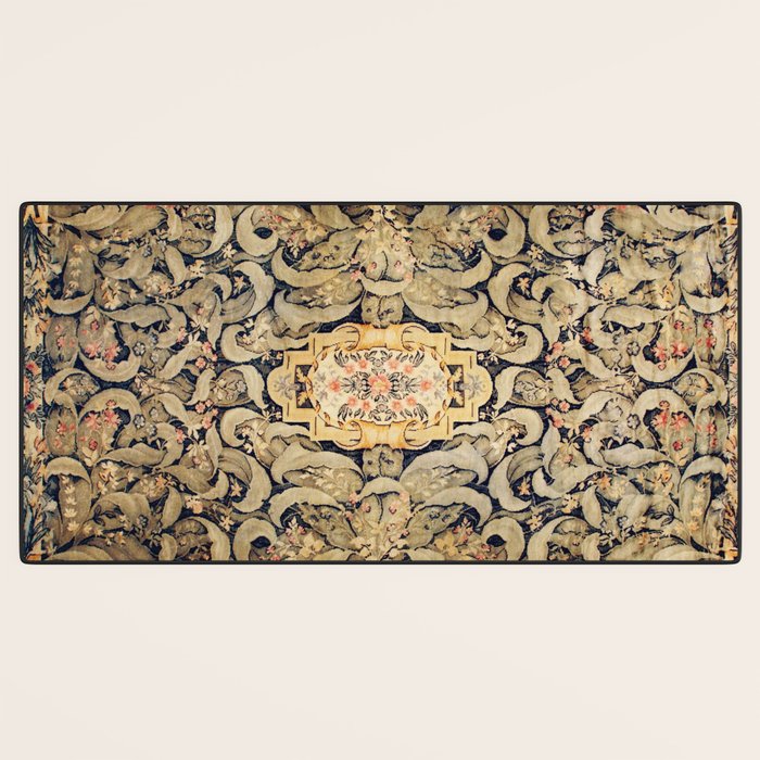 French Aubusson Vintage Floral Rug Print Desk Mat Gallery Image 3