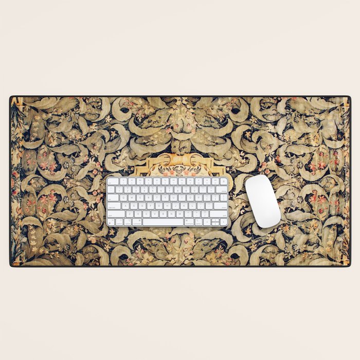 French Aubusson Vintage Floral Rug Print Desk Mat Gallery Image 1