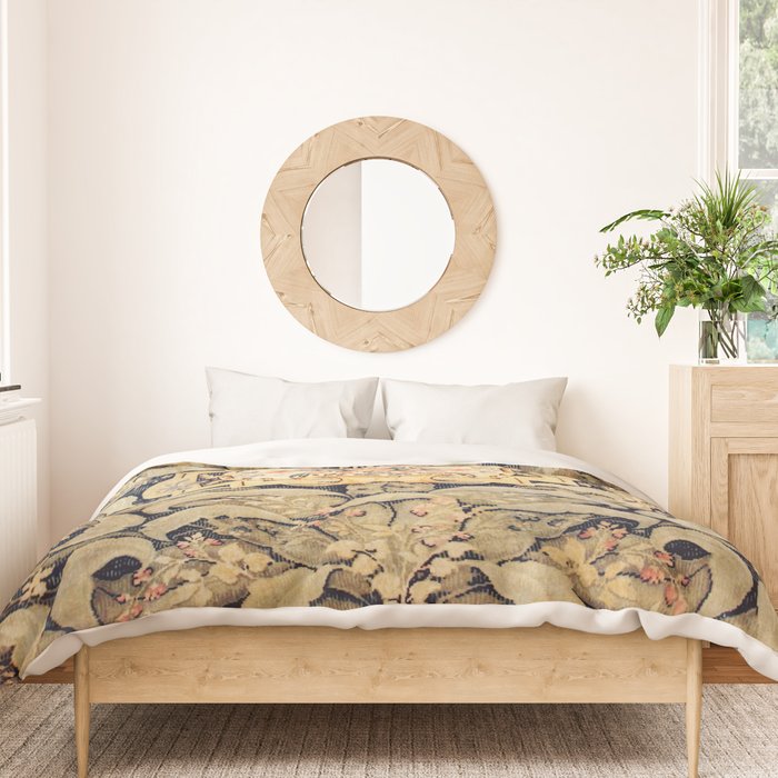 French Aubusson Vintage Floral Rug Print Duvet Cover Gallery Image 3