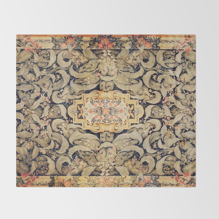 French Aubusson Vintage Floral Rug Print Throw Blanket Gallery Image 2