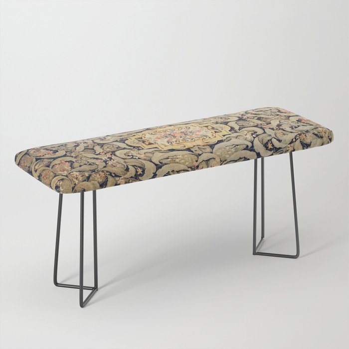 French Aubusson Vintage Floral Rug Print Bench Gallery Image 1