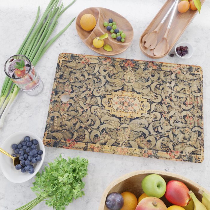 French Aubusson Vintage Floral Rug Print Cutting Board Gallery Image 2