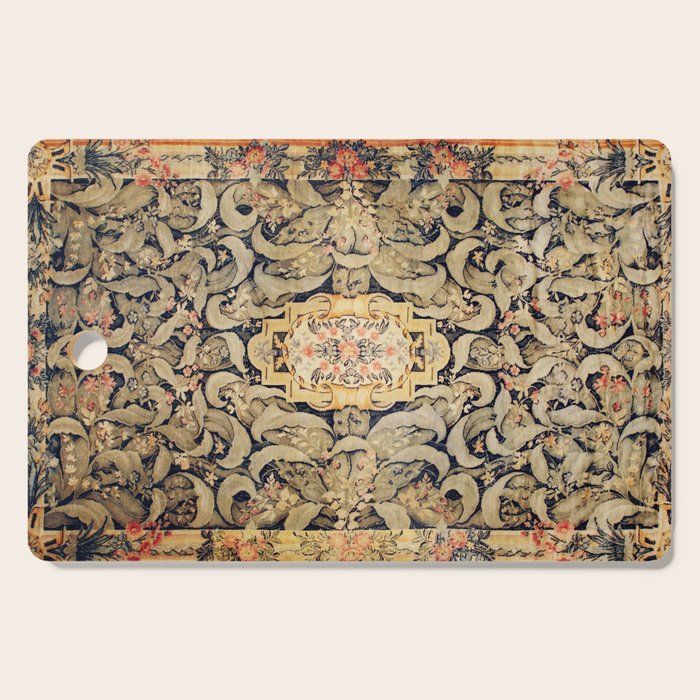 French Aubusson Vintage Floral Rug Print Cutting Board Gallery Image 1