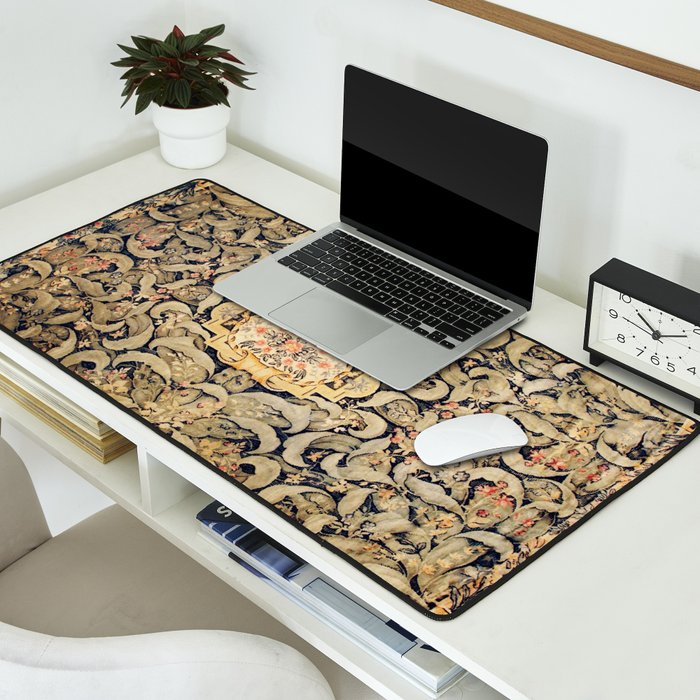 French Aubusson Vintage Floral Rug Print Desk Mat Gallery Image 2