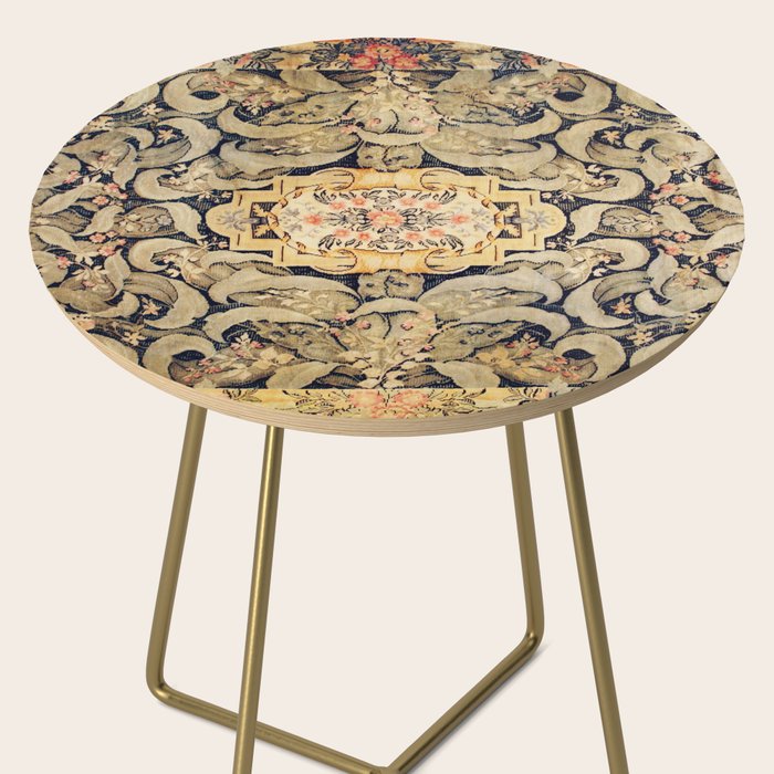 French Aubusson Vintage Floral Rug Print Side Table Gallery Image 2