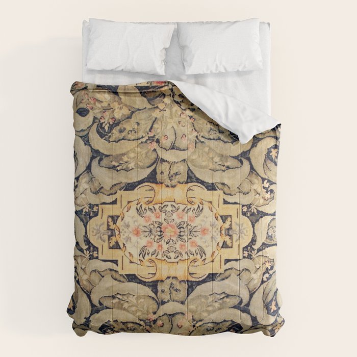 French Aubusson Vintage Floral Rug Print Comforter Gallery Image 6