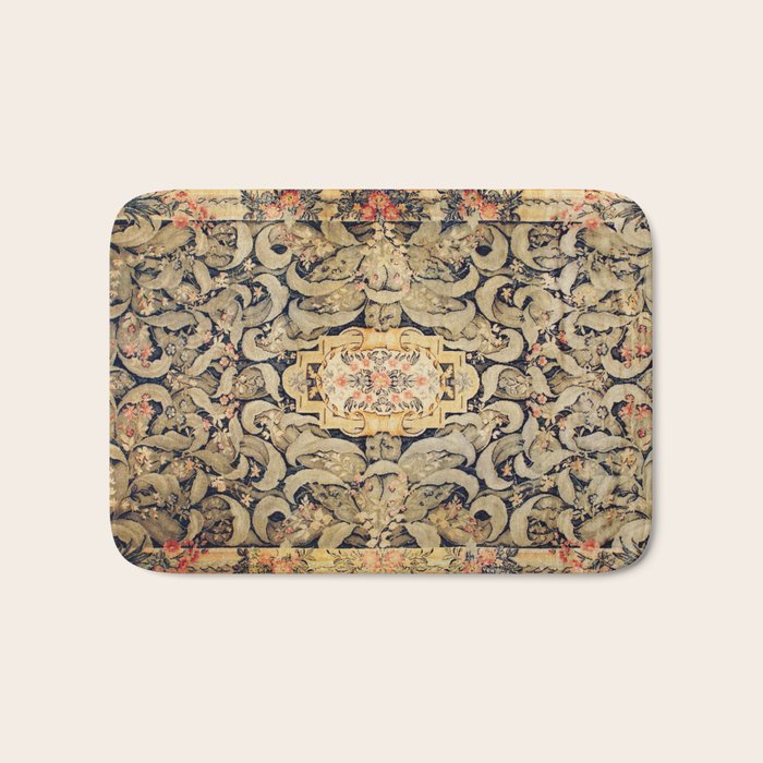 French Aubusson Vintage Floral Rug Print Bath Mat Gallery Image 1