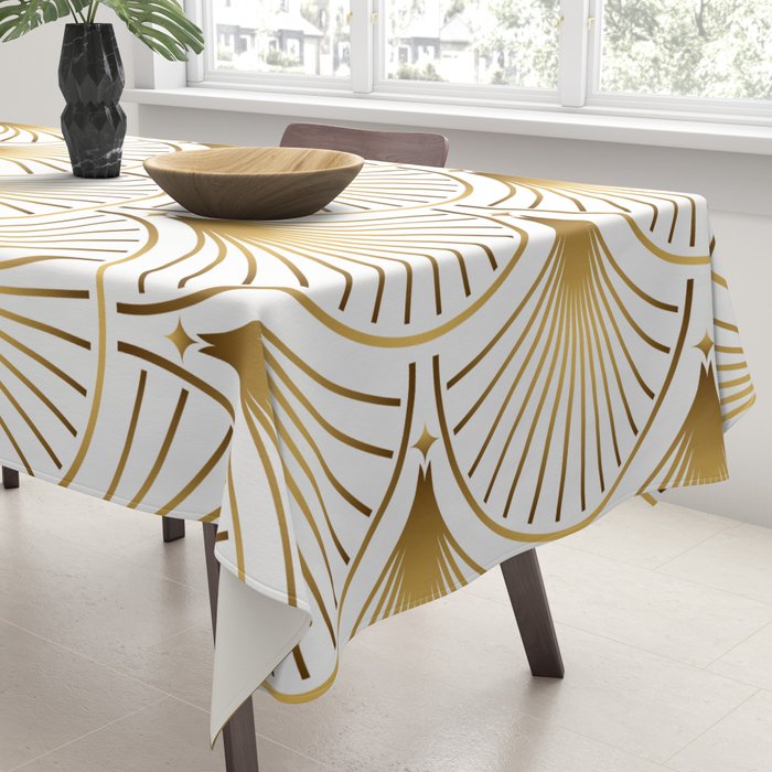 Art Deco Gold Geometric Pattern With Gold Shimmer Tablecloth Gallery Image 3