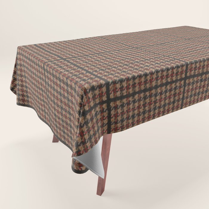 Vintage Brown Houndstooth Tweed  Tablecloth Gallery Image 1