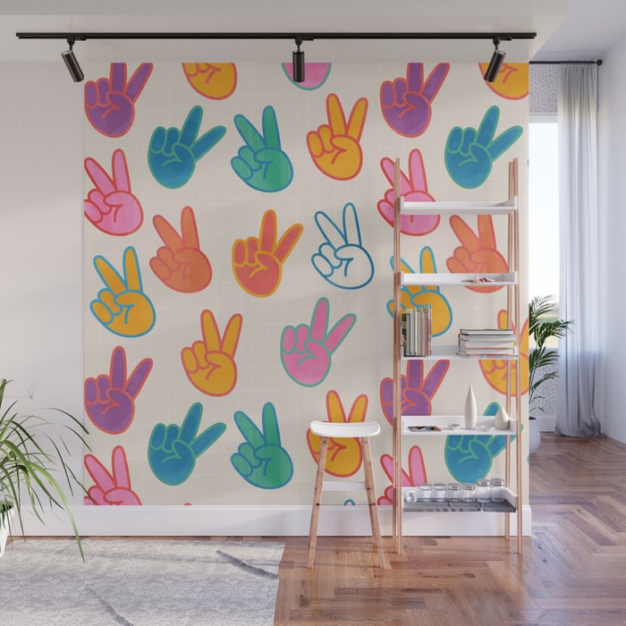 Peace And Victory Hand Sign In Rainbow Colours Pattern Wall Mural Gallery Image 1