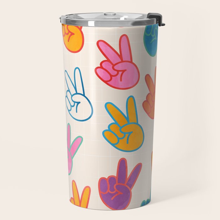 Peace And Victory Hand Sign In Rainbow Colours Pattern Travel Mug Gallery Image 2