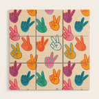 Peace And Victory Hand Sign In Rainbow Colours Pattern Wood Wall Art Gallery Image 1