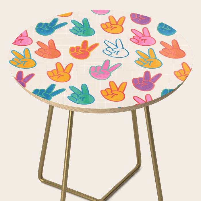 Peace And Victory Hand Sign In Rainbow Colours Pattern Side Table Gallery Image 2