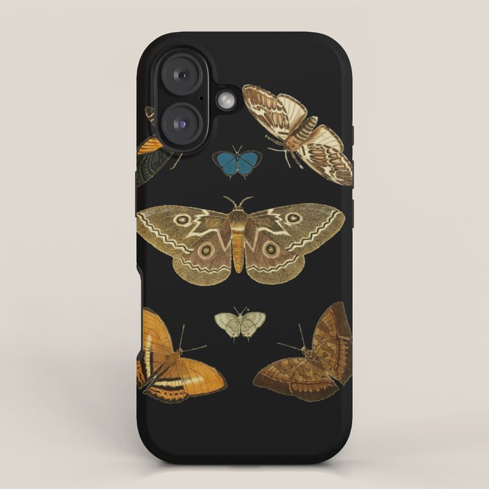 Moths Butterflies In Darkness Vintage Scientific Illustration Encyclopedia Diagram iPhone Case Gallery Image 1
