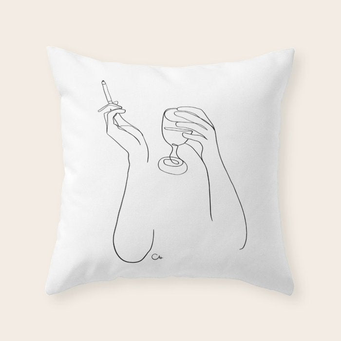 Wine & Cigarettes Throw Pillow Gallery Image 1