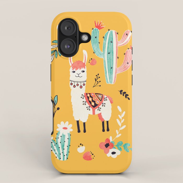 White Llama with flowers iPhone Case Gallery Image 1