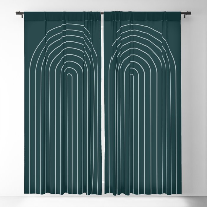 Minimal Arch XXXVIII Dark Teal Green Modern Geometric Lines Window Curtain Gallery Image 5
