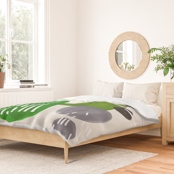 Fun Mid Century Modern Abstract Minimalist Olive Green Rings Grey Black Accent Duvet Cover Gallery Image 2