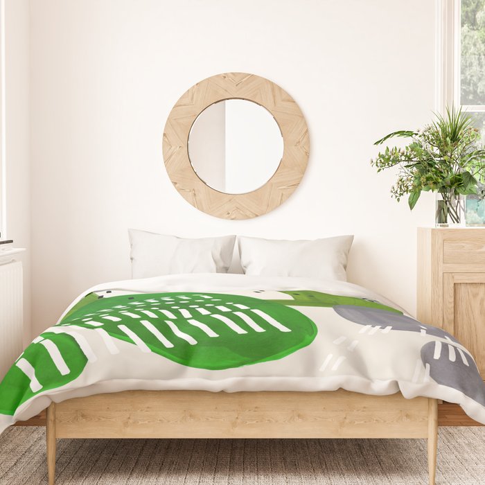 Fun Mid Century Modern Abstract Minimalist Olive Green Rings Grey Black Accent Duvet Cover Gallery Image 3