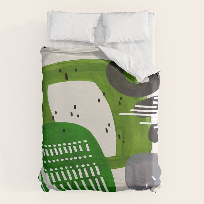 Fun Mid Century Modern Abstract Minimalist Olive Green Rings Grey Black Accent Duvet Cover Gallery Image 6