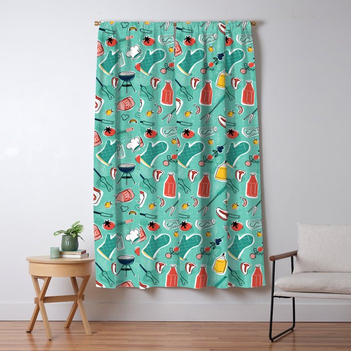 Backyard BBQ Aqua Window Curtain Gallery Image 5