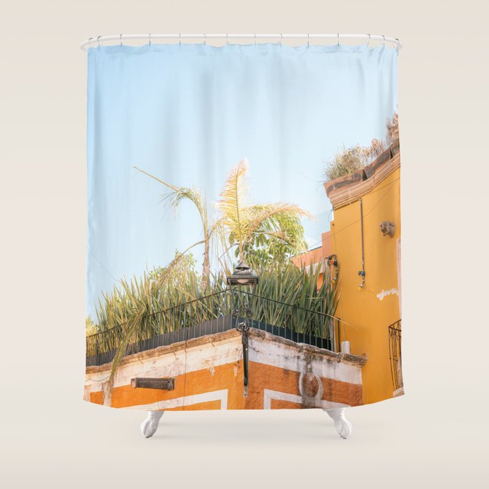 Yellow and orange in San Miguel de Allende | Mexico travel photography | Summer vibes Shower Curtain Gallery Image 1